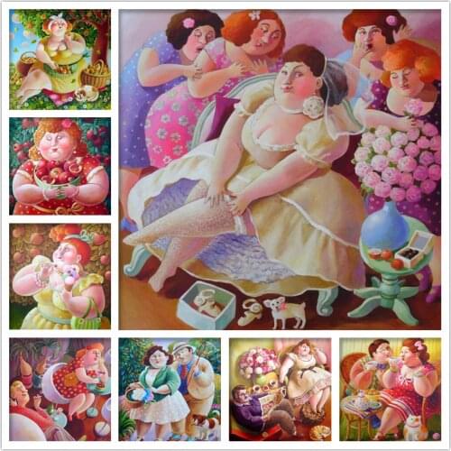 5D DIY Diamond painting Cross stitch Fat lady Full Square Diamond embroidery Beauty woman Round Diamond mosaic beach girl