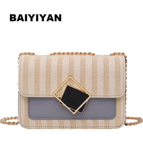 BAIYIYAN Women PU Leather Knitting Chain Shoulder Bag Fashion Crossbody Bag Ladies Hasp Handbags