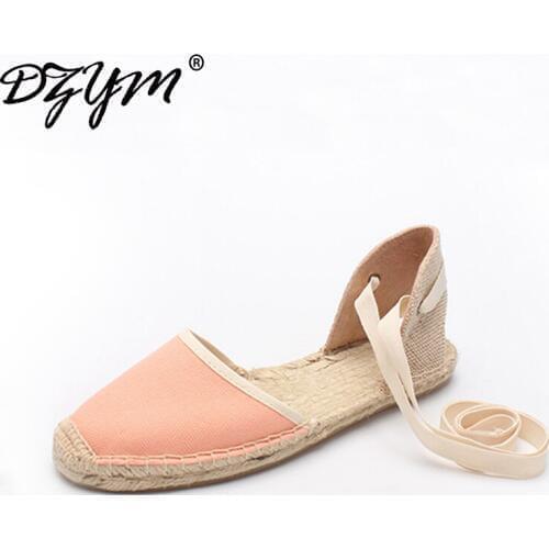 DZYM 2019 New Classic Bowtie Canvas Espadrille Women Ballet Flats Elastic Band Straw Linen Shoes Stripe Gingham Zapatos Mujer