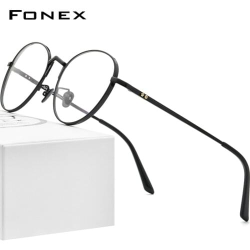 FONEX Pure Titanium Eyeglasses Frame Men Ultralight Retro Round Prescription Myopia Optical Glasses Women Vintage Eyewear 884