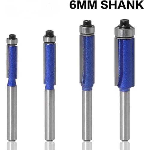 1pc 6mm Shank Trim Router Bit with Bearing for Wood Template Pattern Bit Tungsten Carbide Milling Cutter for Wood