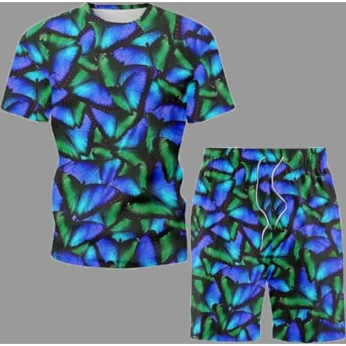 Intensive Butterfly Print T-Shirt Shorts 2 Packs Summer Men Sets 2021 Fashion Casual Short Sleeve Suit Can Be Sold Separately