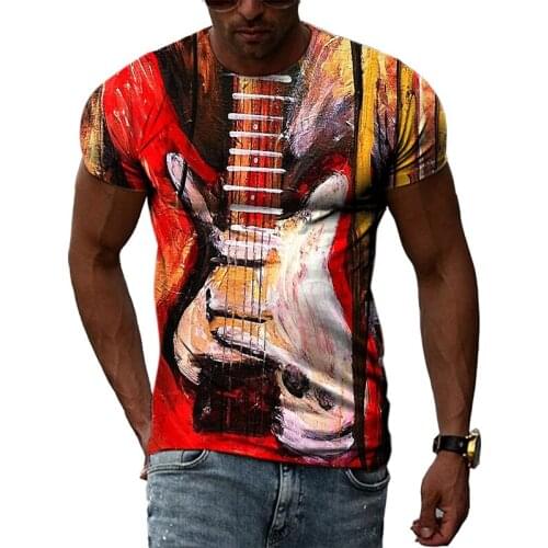 3D Printing Guitar Mens Oversized T-shirt Hot Sale Summer Electronic Music Fashion Sports Casual Mens T-shirt XS-6XL