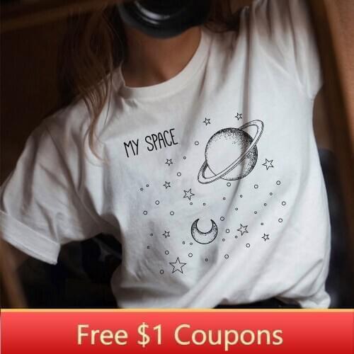 Minimalist Women T-shirt Summer Moon Printing Harajuku Short-sleeved Tops & Tees O-Neck Casual Girls Large Size Tshirt Cotton