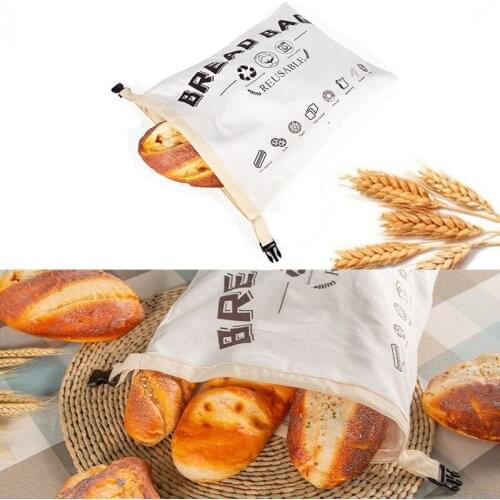 Cotton Bread Bag Reusable Food Storage Bread Bag For Loaf Baguette Home Storage Supplies Kitchen Stuff Bag