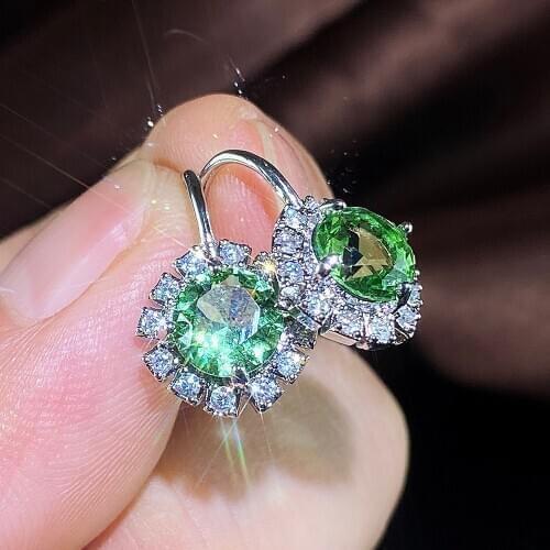 Huitan Vintage Square Shape Round Green CZ Women Drop Earring Noble Lady Accessories Top Quality Birthday Gift for Mother Shine