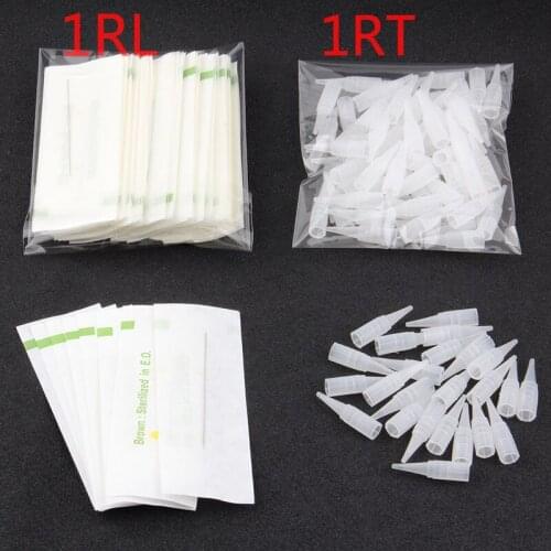 YILONG 1RL+1RT (Needles +Tips Each 50pcs ) Professional Permanent Makeup Machine Needles Caps For Eyebrow Lips
