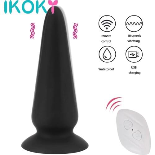 IKOKY Vibrating Butt Plug 10 Speeds Wireless Remote Control Suction Cup Anal Vibrator Adult Products G-spot Prostate Massager
