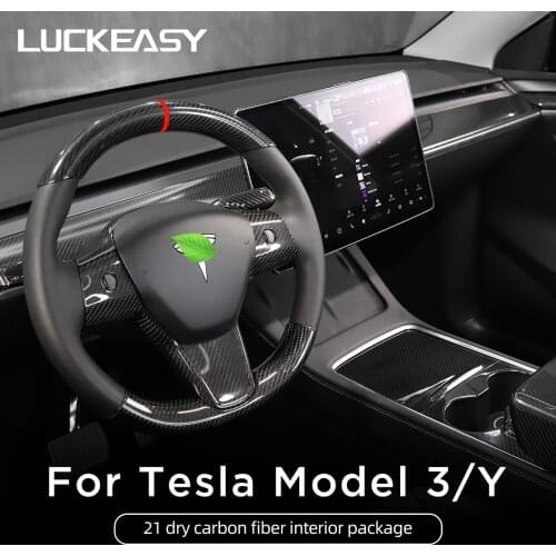 3K240g carbon fiber interior modification kit for Tesla Model 3 model3 Model Y 2021 car steering wheel center control decoration