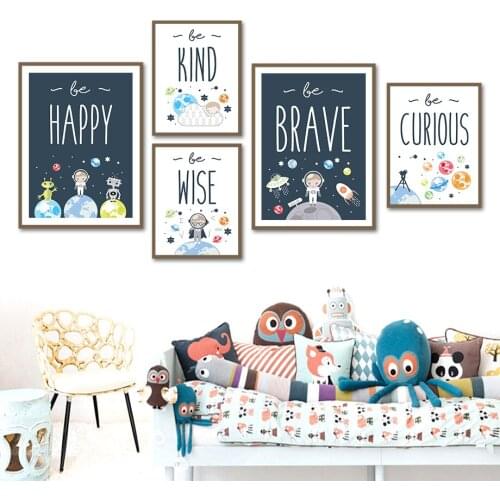 Space Astronaut Star Rocket Moon Earth Quotes Wall Art Canvas Painting Nordic Posters And Prints Wall Pictures Kids Room Decor