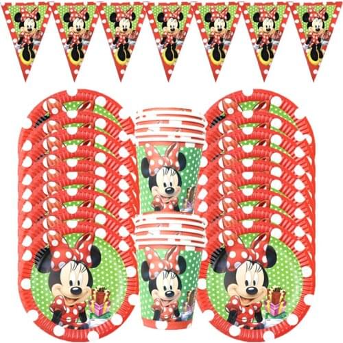 Red Minnie Party Supplies Set Decorations Disposable Minnie Mouse Party Plates Cups Napkin Banner Kids Birthday Party Supplies