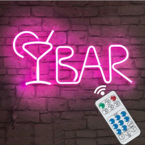 Colorful Neon BAR Sign Decorative Led Illuminated Letter Lights Pre-Lit Pub BAR Decor with Remote Control for Home Pub Party