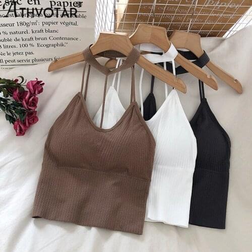 ATHVOTAR Sexy Women Crop Top Halter Round Neck Sleeveless Lingerie Breathable Striped Tube Top Underwear New