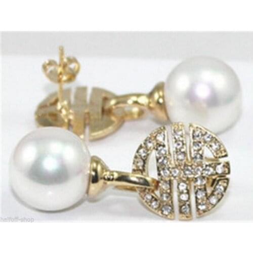 Yellow HUGE 12MM ROUND SOUTH SEA SHELL PEARL EARRING