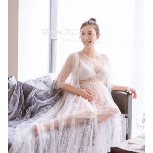 Lace Maternity Dresses For Photo Shoot Maxi Gown Sexy Tulle Pregnant Women Long Pregnancy Dress Photography Prop For Baby Shower
