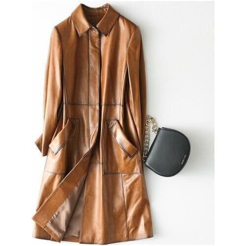 Real Genuine Jacket Women Long Autumn 100% Sheepskin Coat Womens Windbreaker Leather Jackets Cuero Genuino KQN28217