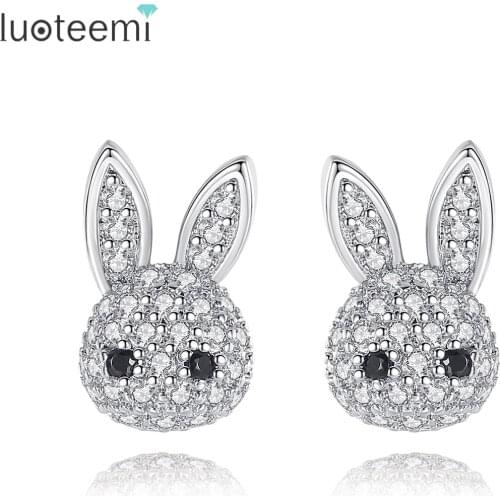 LUOTEEMI Cute Rabbits Stud Earrings AAA Clear Cubic Zircon Animals Fashion Jewelry for Women Girlfriend Dating Birthday Gifts