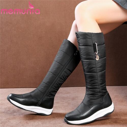 MEMUNIA 2020 New Cow leather knee high boots women Down keep warm winter boots Waterproof flat platform shoes woman snow boots
