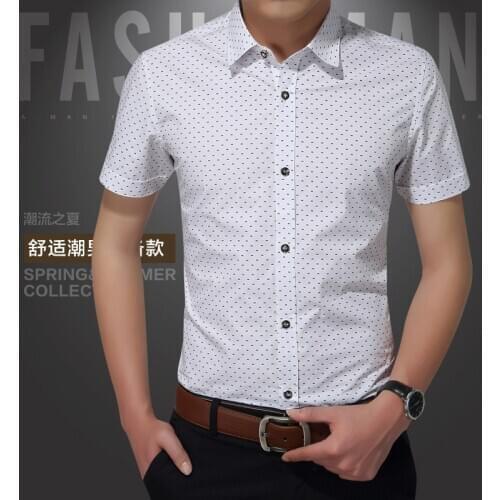 New Fashion 2019 Summer Brand Clothing Men Short Sleeve Shirt Polka Dot Slim Fit Shirt 100% Cotton Casual Shirts Men M-5XL