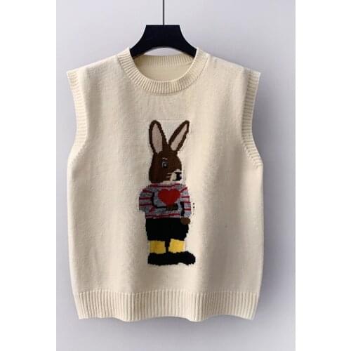 Soft Comfortable Sweater Vest Women 2021 New Korean Style Cute Bunny Anime Sleeveless Pullover Casual Oversized Waistcoat s1066