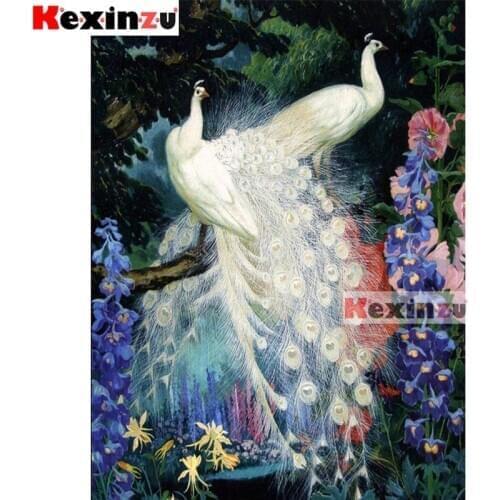 Kexinzu 5D DIY Full Square/Round Drill Diamond Painting Kit "White peacock" Embroidery Mosaic Cross Stitch Stickers Decor Gift K