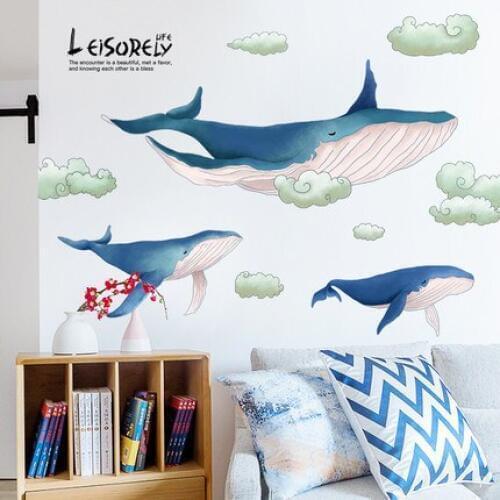 Hand Drawn Whale PVC Wall Sticker DIY Animal Living Room Bedroom Modern Home Decoartion Adhesive Poster