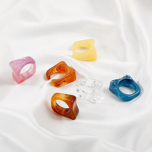 2021 New Resin Tortoise Opening Rings Colorful Transparent Acrylic Irregular Marble Pattern Ring for Women Girls Jewelry Gift