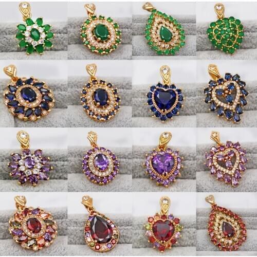New Bohemian Gold Pendant Necklace Women Fashion Pendant with Gold Plated red green zircon stone fashion Jewelry Gift Accesories