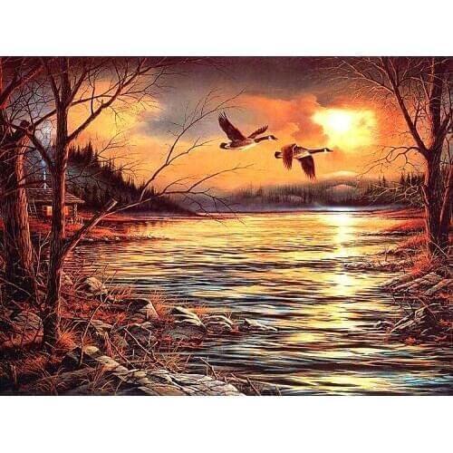 NEW Counted Cross Stitch Kits Needlework Embroidery - 14 ct Aida DMC Color DIY Arts Home Decor - Oil scenery 2