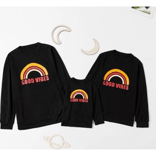 Mother and Son Matching Clothes Solid Rainbow Hoodies for Whole Family Happy Holiday Daddy Daughter Tops Print Couple Outfits