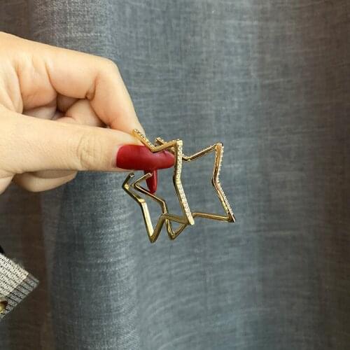 Origin Summer Dainty Sparkly CZ Zircon Star Earrings for Women Temperament Gold Color Metallic Hollow Geometrical Hoop Earrings