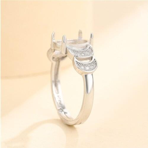 Ring Setting for 8x10mm Oval Cabochons Ring Base White Gold Plated 925 Silver Zircon Adjustable Ring Blank SR0164
