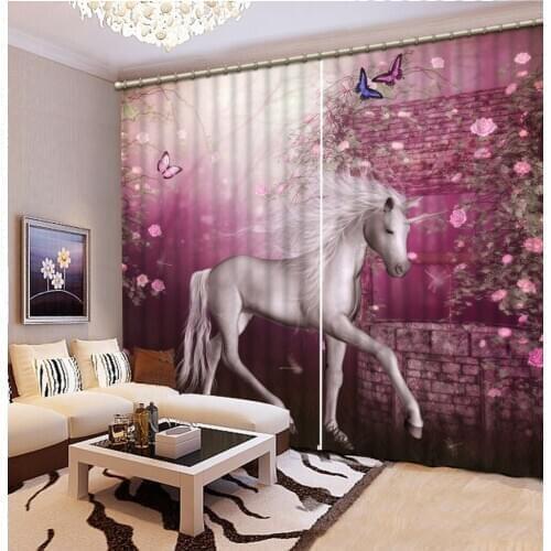 Custom any size photo 3d curtains pink curtain horse curtains Luxury Blackout Window Living Room custom curtain