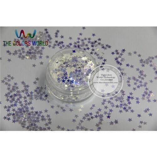 3MM size White with blue light shinning colors glitter Satrs shapes amazing sparkles for Nail Art and DIY supplies1pack=50g