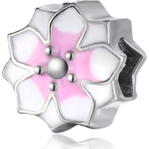 Pink peach blossom flower bijoux beads charms plata de ley original bracelet jewelry valentines day ENM604