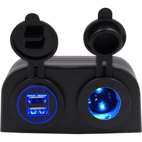 RV Car Boat Yacht Universal 4.2A Dual USB Car Phone Charger with Light Cigarette Lighter Holder