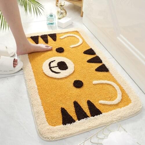 Cute Little Tiger Flocking Bath Mat Home Decoration Floor Mat Non-slip Absorbent Bathroom Door Mat Super Soft Fiber Bath Rug