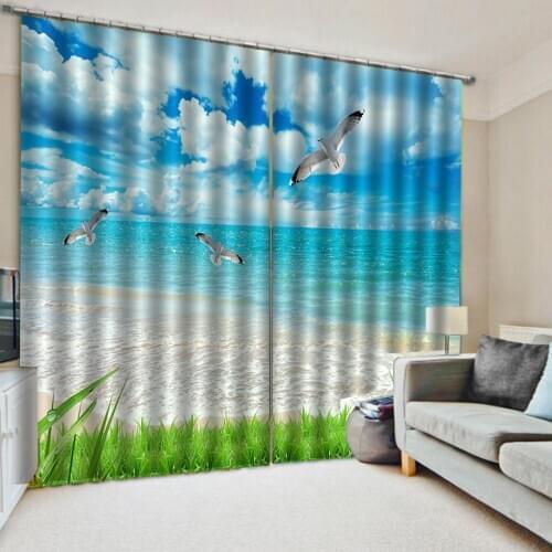 Blue beach curtains Decoration curtain Luxury Blackout 3D Window Curtains For Living Room Bedroom