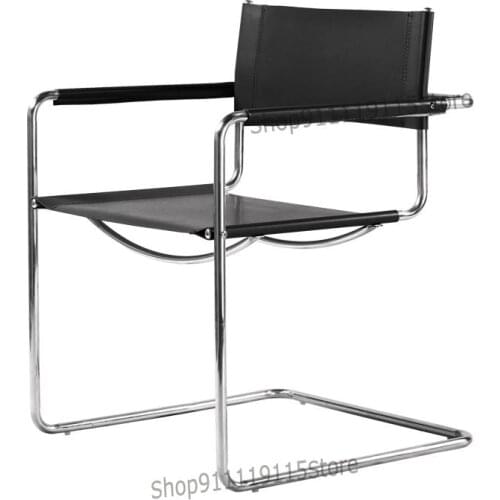 Medieval Style Stainless Steel Pipe Chair Modern Saddle Leather Thickened Leather Dining Chair