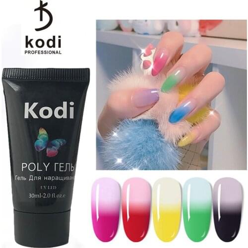 Kodi 30ml Temperature Poly Nail Gel Color Change Crystal Extension Gel Hybrid Varnish Base Top Gel Nail Polish For Manicure