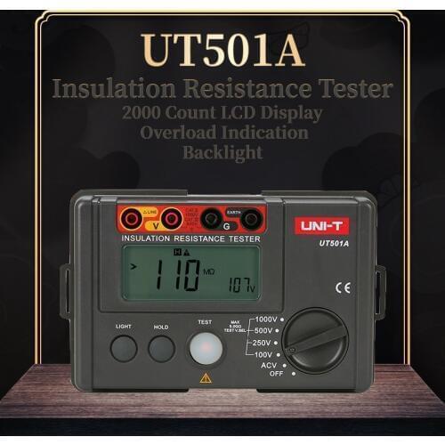 UNI-T UT501A Insulation Resistance Tester 1000V Earth Tester Insulation Resistance Megohmmeter 30V~750V AC Voltmeter LCD Backlig