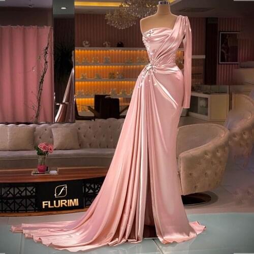 One Shoulder Evening Dresses Shiny Beaded Sequins Mermaid Prom Dress with High Split Custom Made Vestidos De Fiesta