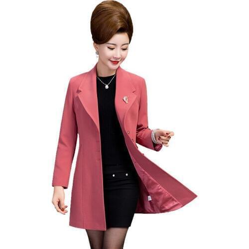 Mid-length ladies Windbreaker Coat Slim Elegant Turndown collar Middle-aged women Outerwear Large size Female Casual Jackets 5XL