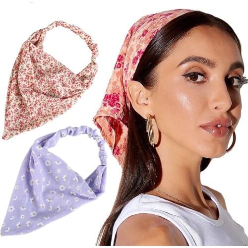 Vintage Triangle Head Scarf Women Hair Scarf Bandanas Summer Print Elastic Hair Bands Female Turban Hair Tie Hair Accessories