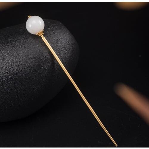 Real 925 Sterling Silver Gold Color Hair Sticks Women Wedding Bridal Hair Accessories Round Beads Chinese Japanese Hairsticks