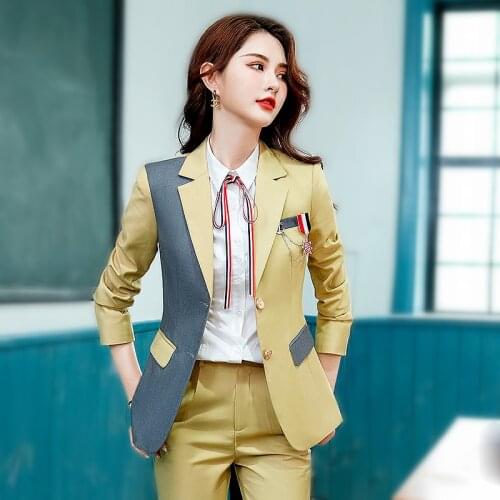 OL Lady Suit Clothes 2021 New Chic Autumn Winter Casual Patchwork Suit Coat Womens Jacket And Trousers Pants Womens Suit LS114