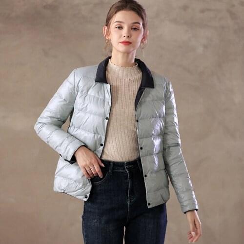 Womens lightweight down jacket stand-up collar can be worn on both sides warm and windproof down jacket