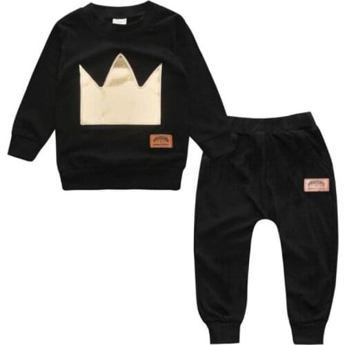 0-24 MonthsToddler Baby Boys Clothing Set Crown Embroidered T-Shirt Tops And Long Pants 2PCS Boys Costume Kids Sport Outfit
