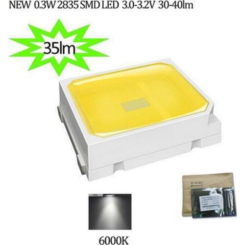 100PCS 110lm/W 0.3W 2835 SMD LED 100Pcs 3V 6000K free shipping with 100% Tracking