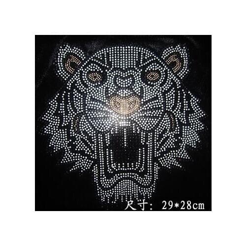 2pcs/lot Tiger iron on transfer patches hot fix rhinestone transfer motifs strass iron design stone appliques for shirt